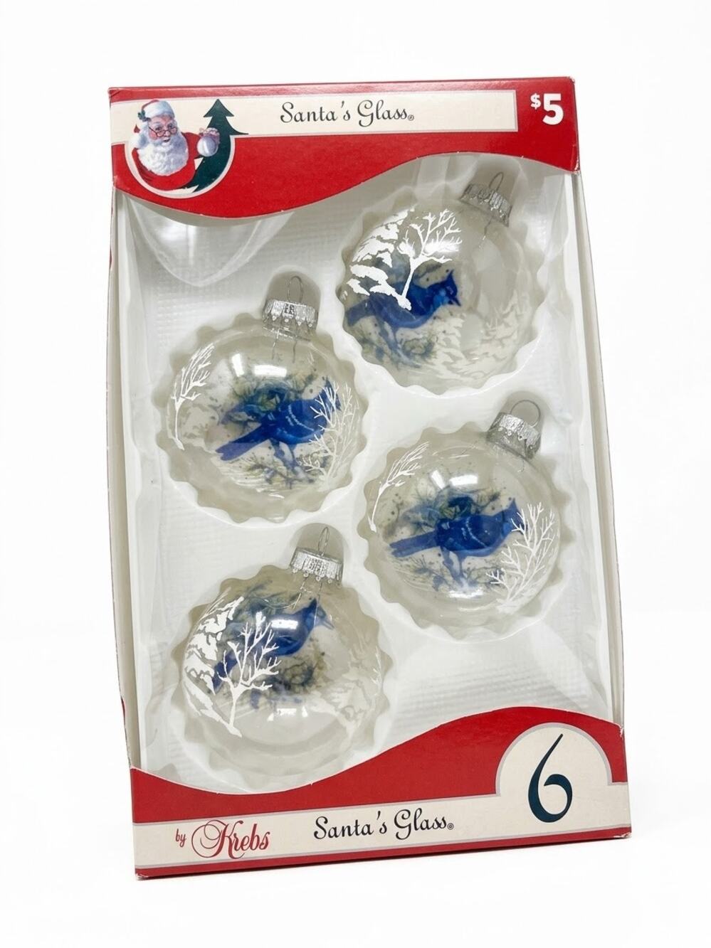 Christmas by Krebs Santa’s Glass Blue Jay Bird Ornaments Set of 4